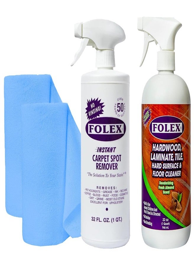FOLEX Carpet Spot Remover & Hardwood/Floor Cleaner Bundle – Removes Pet Stains, Grease, Red Wine, Food & More – Bundle of Two 32 oz Bottles + 2 Reusable Cleaning Cloths - Image 1